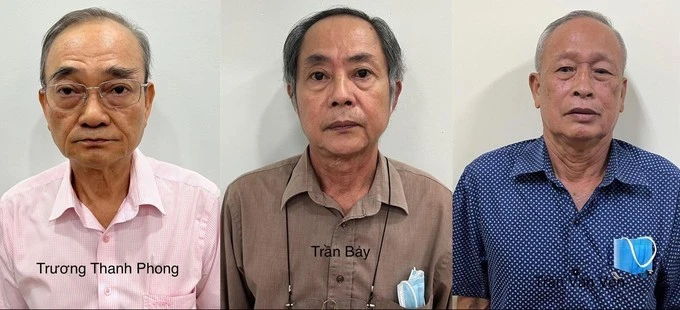 Các bị cáo gồm: Trương Thanh Phong, Trần Bảy, Trần Văn Vẹn từ trái qua. Ảnh: BCA 357425992-9404171737-01-6114-1201.jpeg