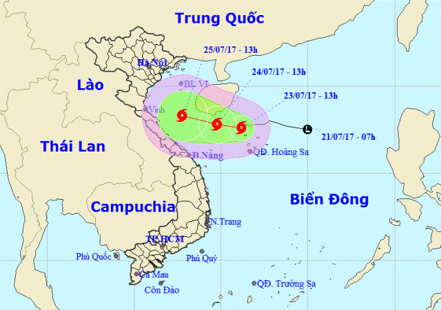 Đường đi của bão số 4. Ảnh: Trung tâm Dự báo khí tượng thủy văn Trung ương