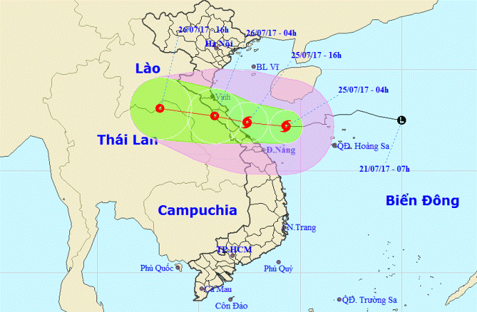 Dự báo đường đi của bão số 4. Nguồn: Trung tâm Dự báo khí tượng thủy văn Trung ương