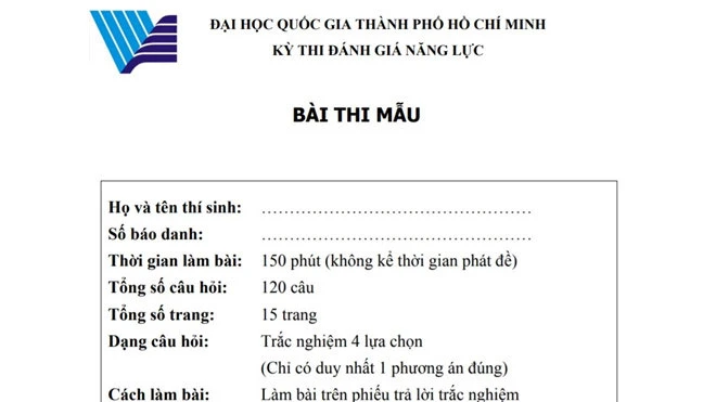 Đại học Quốc gia TPHCM công bố bài thi mẫu cho kỳ thi đánh giá năng lực