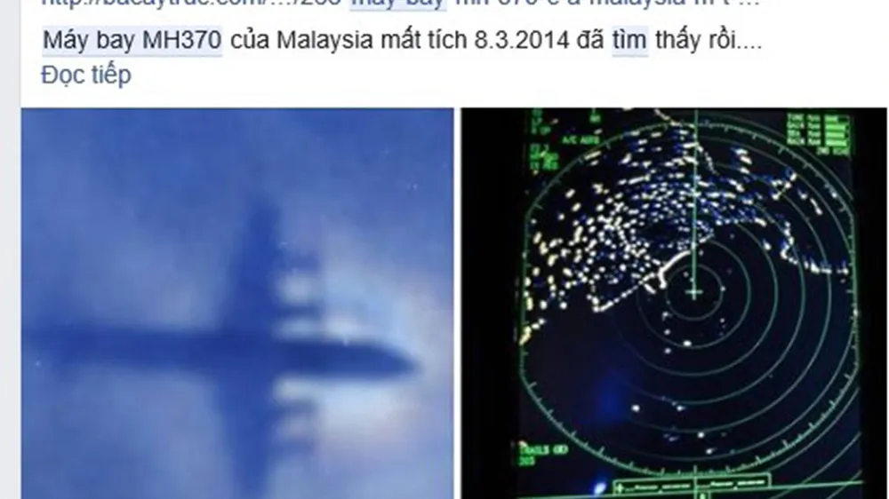 Tin thất thiệt về việc tìm thấy máy bay MH370 còn nguyên vẹn, rất vô lý nhưng vẫn được nhiều người cả tin chia sẻ về trang Facebook cá nhân