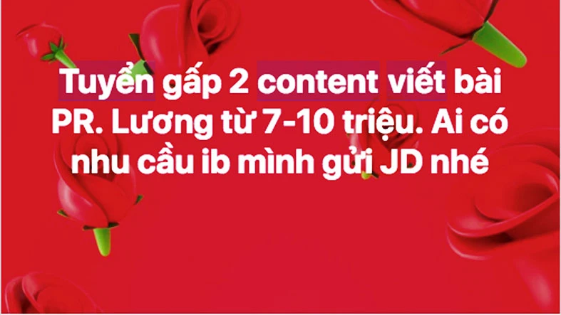 Vô số những thông tin tuyển dụng viết content được đăng trên mạng xã hội