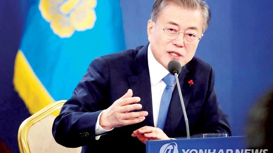 Tổng thống Hàn Quốc Moon Jae-in tại buổi họp báo đầu năm 2019