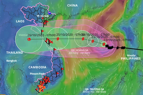 Dự báo hướng đi của bão số 8. Ảnh: Tổng cục Phòng chống thiên tai
