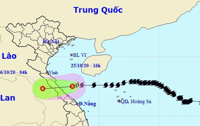 Vị trí và hướng di chuyển của áp thấp nhiệt đới. Ảnh: NCHMF