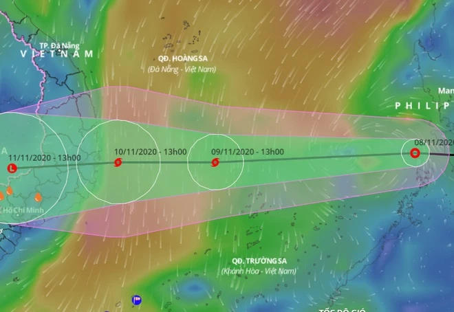 Dự báo đường đi của áp thấp nhiệt đới trên Biển Đông trong những ngày tới. Ảnh: VNDMS