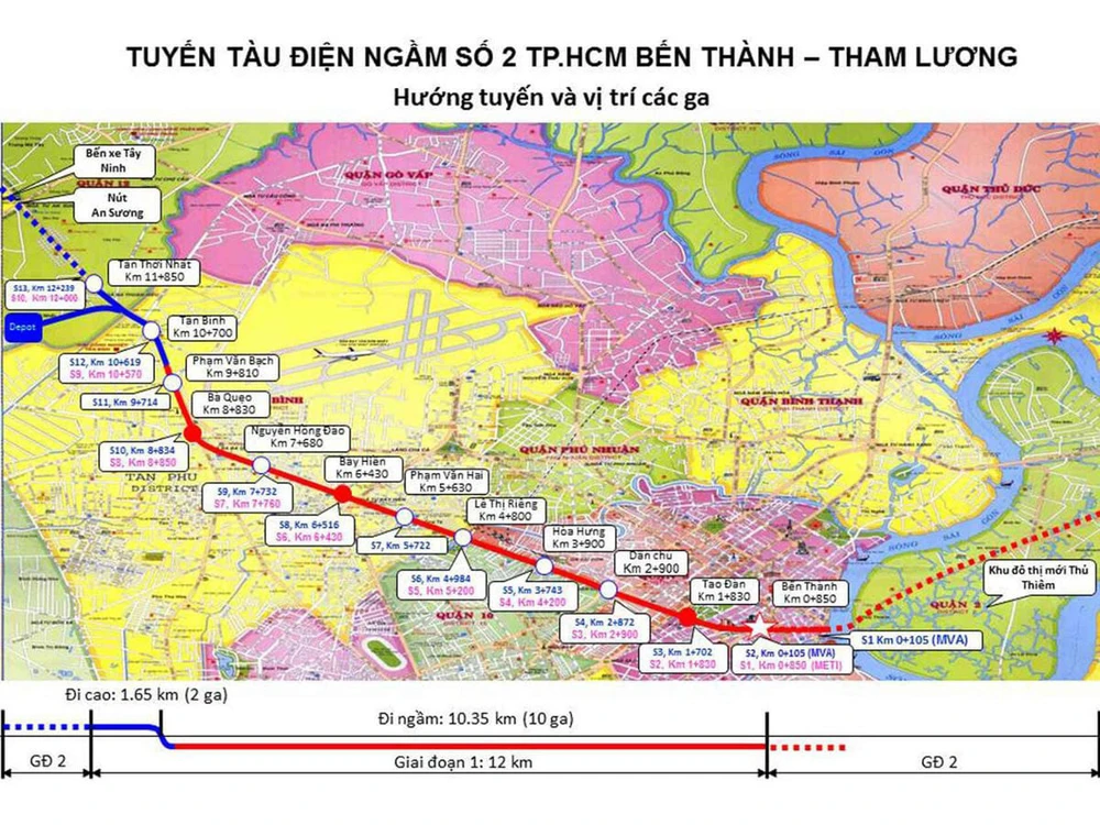 Sơ đồ tuyến metro số 2 Bến Thành - Tham Lương