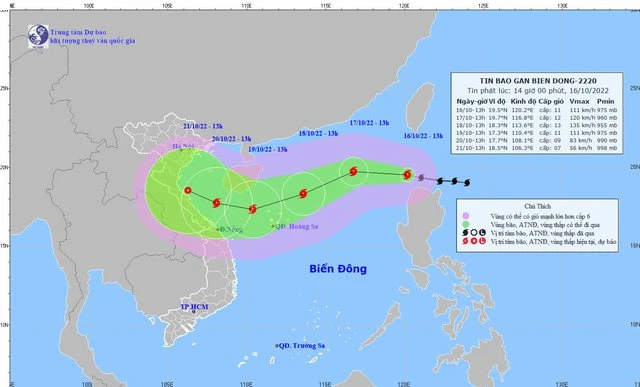 Dự báo vị trí và đường đi của bão Nesat. Ảnh: NCHMF