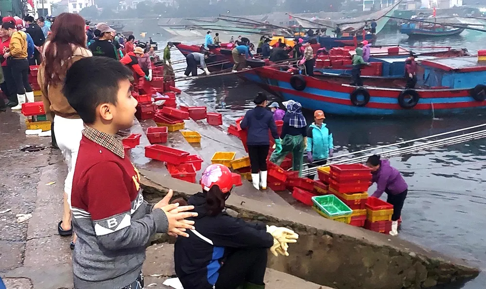 Trẻ em thích thú theo bố mẹ đi chợ cá Trẻ em thích thú theo bố mẹ đi chợ cá