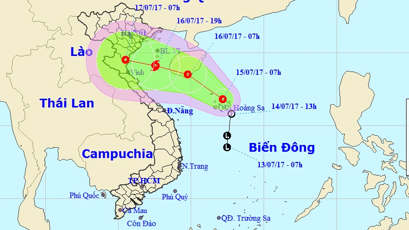 Vị trí và đường đi của áp thấp nhiệt đới. Ảnh: TTDBKTTVTW