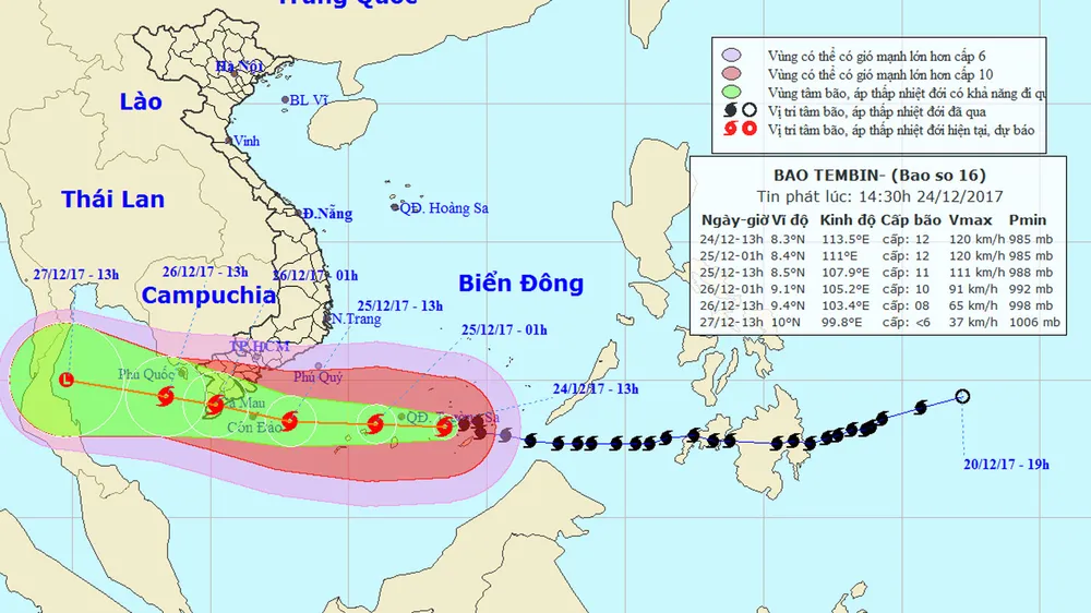 Bão Tembin - bão số 16 giật cấp 15 mang sóng biển cao 10m ập vào quần đảo Trường Sa  ảnh 1