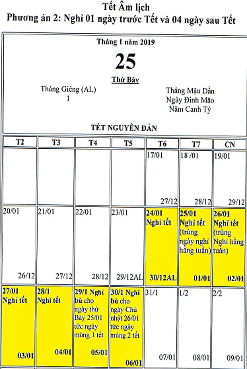 Hai phương án nghỉ Tết Nguyên đán Canh Tý 2020 ảnh 2 Hai phương án nghỉ Tết Nguyên đán Canh Tý 2020 ảnh 2