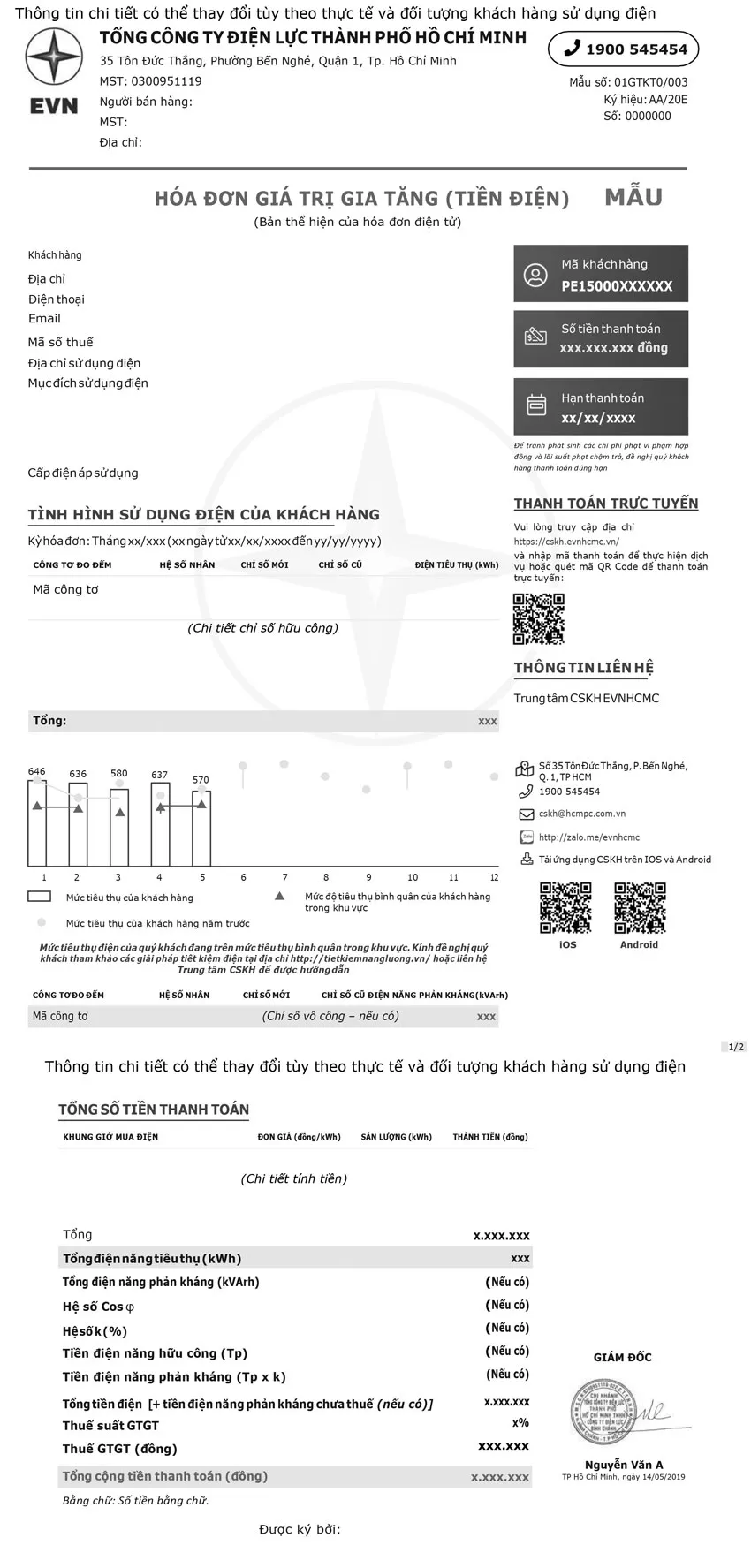 Thông báo áp dụng mẫu hóa đơn tiền điện mới ảnh 1