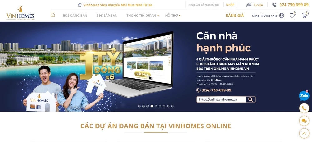 Vinhomes ra mắt sàn giao dịch bất động sản trực tuyến