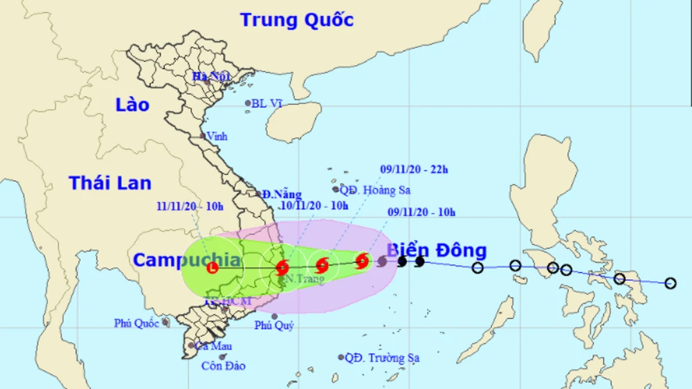 Vị trí và đường đi của bão số 12. Ảnh: TTDBKTTVTƯ