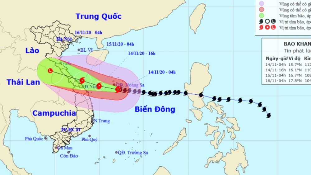 Vị trí và đường đi của bão số 13. Ảnh: TTDBKTTVTƯ