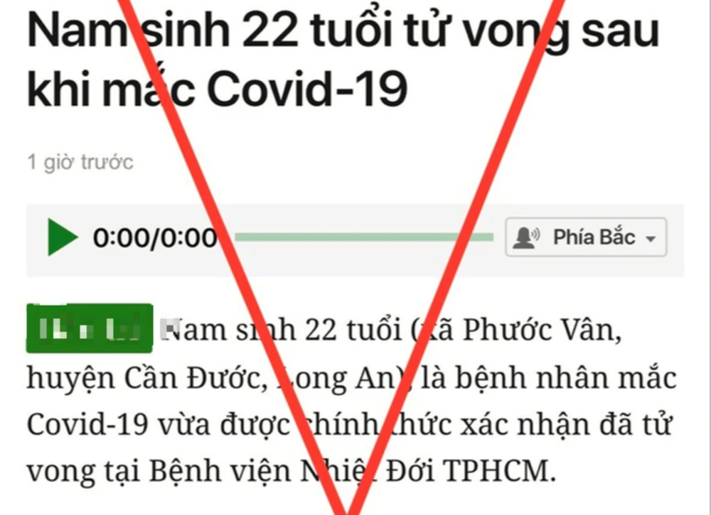 Thông tin nam sinh 22 tuổi mắc Covid-19 tử vong tại TPHCM đăng trên báo Dân trí là sai sự thật