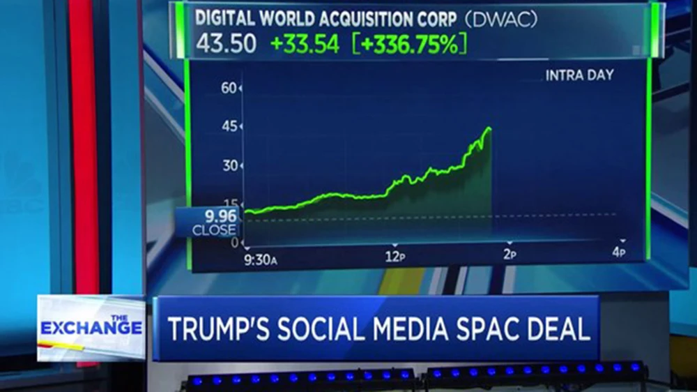 Giá cổ phiếu của DWAC tăng đột biến sau khi "bắt tay" với ông Donald Trump. Ảnh: CNBC