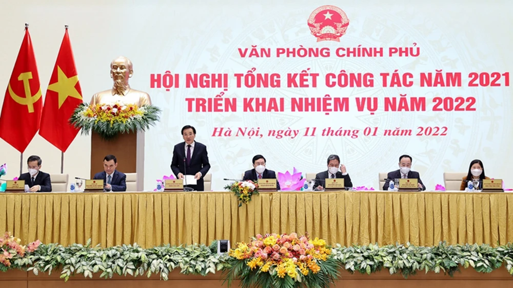 Hội nghị Tổng kết công tác năm 2021, triển khai nhiệm vụ năm 2022 của Văn phòng Chính phủ. Ảnh: dangcongsan