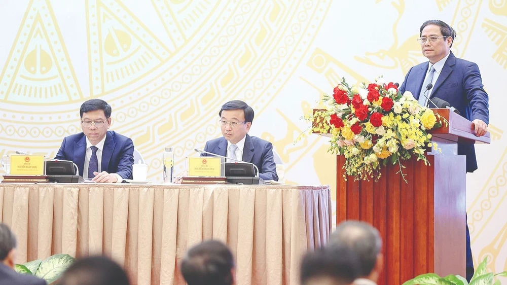 Thủ tướng Phạm Minh Chính phát biểu tại hội nghị. Ảnh: TTXVN