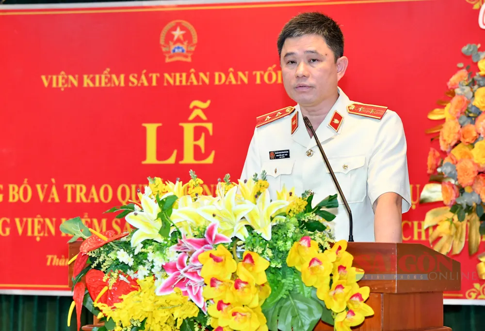 Tân Viện trưởng Viện KSND TPHCM Nguyễn Đức Thái phát biểu nhận nhiệm vụ. Ảnh: VIỆT DŨNG Tân Viện trưởng Viện KSND TPHCM Nguyễn Đức Thái phát biểu nhận nhiệm vụ. Ảnh: VIỆT DŨNG