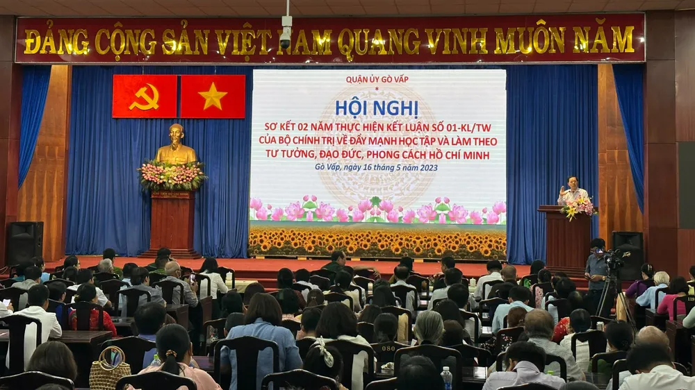 Bí thư Quận ủy quận Gò Vấp Sử Ngọc Anh phát biểu tại hội nghị. Ảnh: CHÍ THẠCH Bí thư Quận ủy quận Gò Vấp Sử Ngọc Anh phát biểu tại hội nghị. Ảnh: CHÍ THẠCH