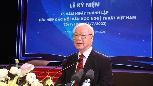 Tổng Bí thư Nguyễn Phú Trọng phát biểu tại lễ kỷ niệm. Ảnh: TTXVN