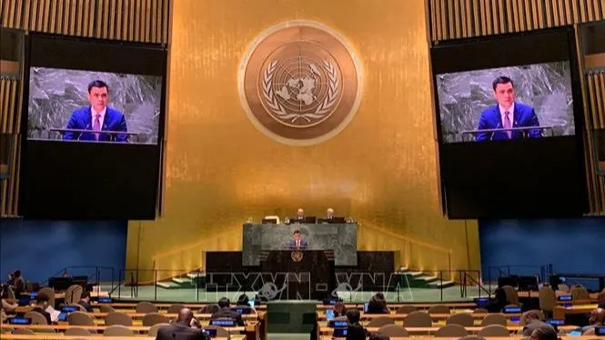 Đại sứ Đặng Hoàng Giang, Trưởng Phái đoàn Việt Nam tại LHQ, phát biểu tại phiên thảo luận. Ảnh : TTXVN