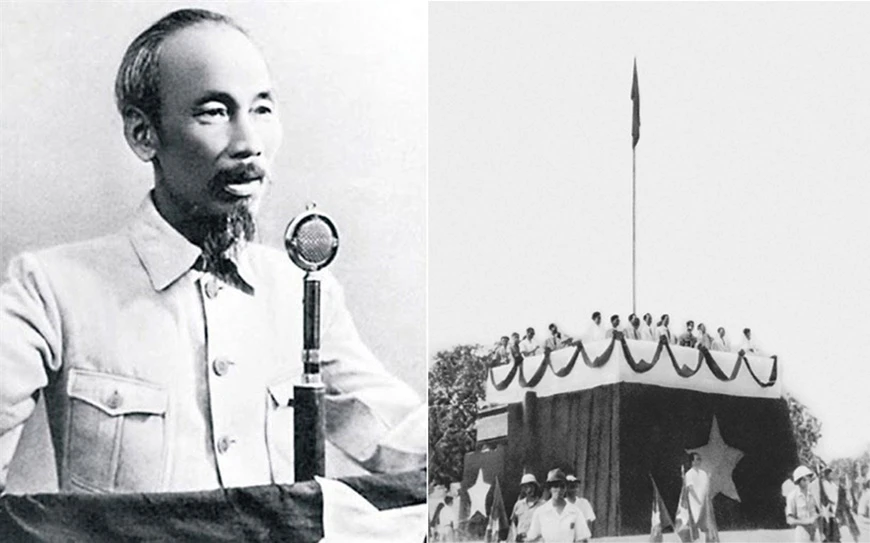 Ngày 2-9-1945, tại Quảng trường Ba Đình, Hà Nội, Chủ tịch Hồ Chí Minh đọc Tuyên ngôn Độc lập, khai sinh ra nước Việt Nam Dân chủ Cộng hòa, mở ra kỷ nguyên mới cho lịch sử dân tộc. Ảnh: tư liệu