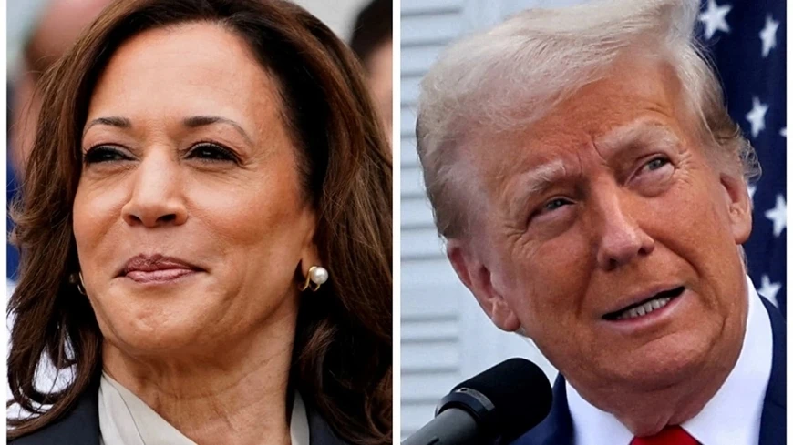 Phó Tổng thống Mỹ Kamala Harris (trái) và cựu Tổng thống Donald Trump trong cuộc tranh luận trực tiếp ở Philadelphia, Mỹ, ngày 10-9-2024. Ảnh: THX/TTXVN 