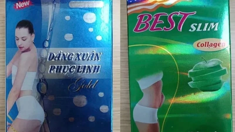 Hai mẫu thực phẩm bảo vệ sức khỏe kiểm nghiệm có chứa chất cấm sibutramine. Ảnh: VFA