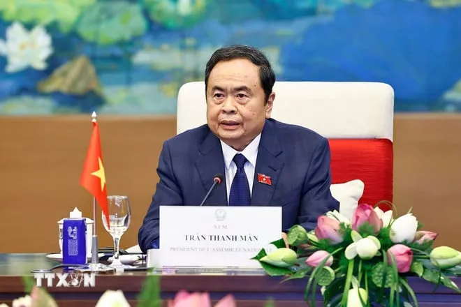 Chủ tịch Quốc hội Trần Thanh Mẫn phát biểu. Ảnh: TTXVN phap7.jpeg