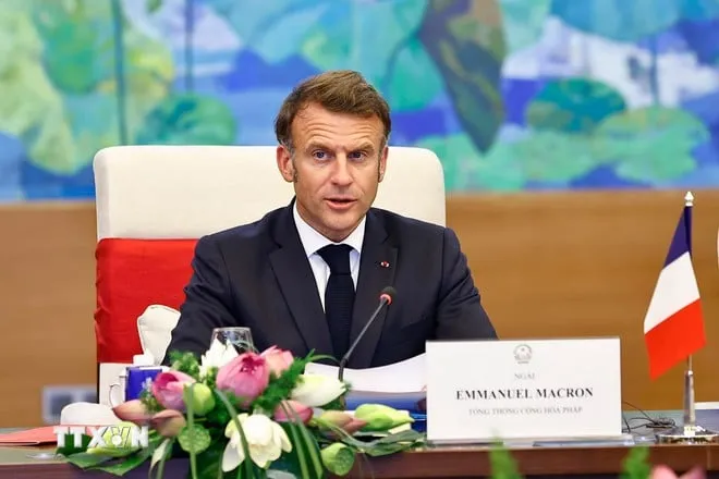 Tổng thống Pháp Emmanuel Macron phát biểu. Ảnh: TTXVN phap8.jpeg