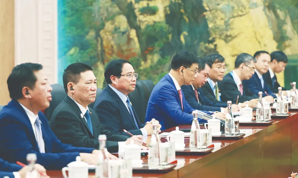 Thủ tướng Phạm Minh Chính phát biểu tại cuộc hội kiến Tổng Bí thư, Chủ tịch nước Trung Quốc Tập Cận Bình. Ảnh: TTXVN 261fe5ed-0243-403e-bff5-05a9030c52a2.jpg