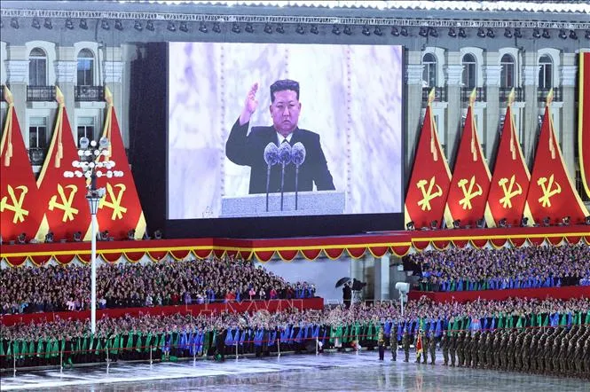 Chủ tịch Quốc vụ nước Cộng hòa Dân chủ Nhân dân Triều Tiên Kim Jong Un phát biểu. Ảnh: TTXVN IMG_8939.jpeg