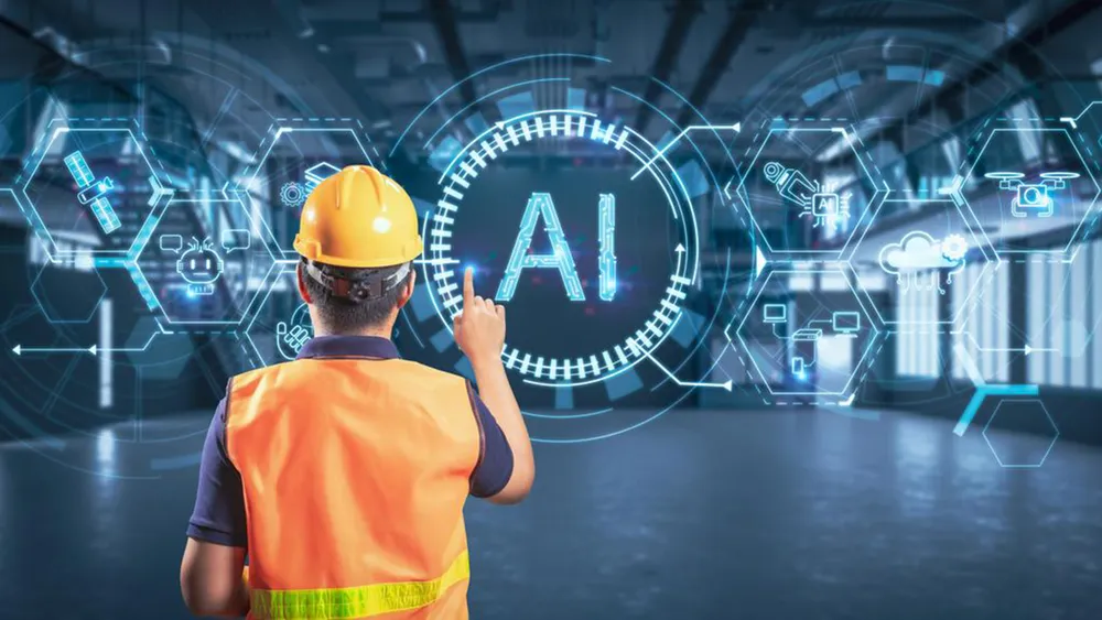 Công nhân làm việc với AI thông qua màn hình hiển thị đồ họa trong nhà máy. Ảnh: ISTOCK
