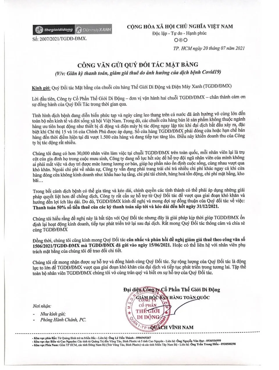 Thế Giới Di Động, Cho thuê mặt bằng, Thuê mặt bằng đợt dịch bệnh, ảnh 3 The Gioi Di Dong, Cho thue mat bang, Thue mat bang dot dich benh, anh 3