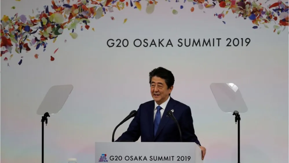 Japan's Prime Minister Shinzo Abe attends a news conference at the final day of the the G20 leaders summit in Osaka, Japan June 29, 2019. REUTERS/Jorge Silva Abe G20 closing news conference