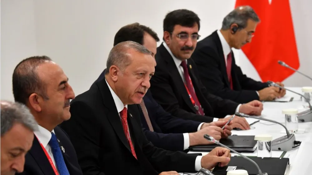 Turkish President Recep Tayyip Erdogan attends a bilateral meeting with Russian President Vladimir Putin (not seen) on the sidelines of the G20 leaders summit in Osaka, Japan, June 29, 2019. Yuri Kadobnov/Pool via REUTERS Erdogan at G20