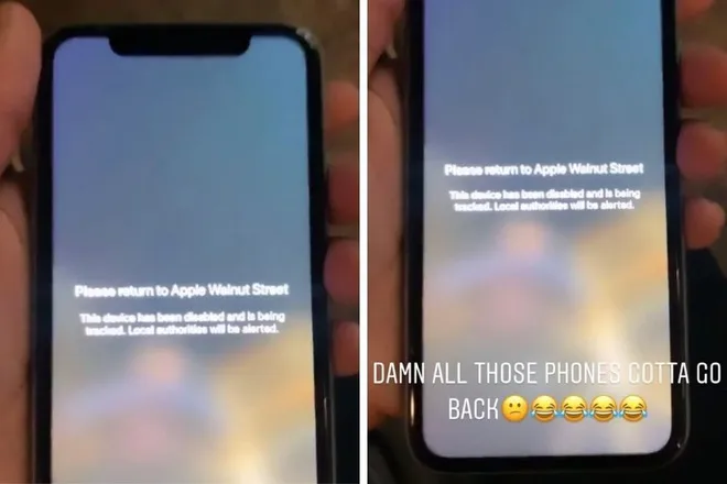 iPhone bị cướp khỏi Apple Store không thể sử dụng được. Ảnh:Twitter. So phan nhung chiec iPhone bi nhom bao loan danh cap o Apple Stote hinh anh 3 Z23831052020.jpg