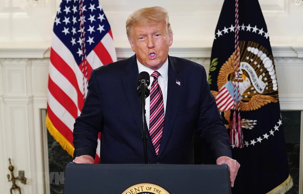 Tổng thống Mỹ Donald Trump trong bài phát biểu tại Nhà Trắng ở Washington, DC ngày 9/9/2020. (Ảnh: AFP/TTXVN)