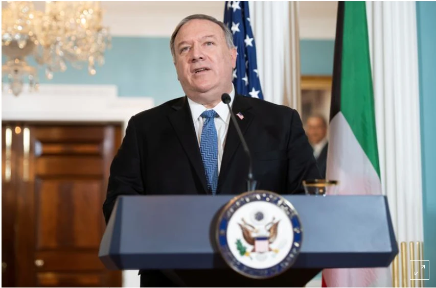 Ngoại trưởng Hoa Kỳ Mike Pompeo nói chuyện với giới truyền thông trước cuộc gặp với Bộ trưởng Ngoại giao Kuwait ở Washington, D.C., Hoa Kỳ, ngày 24 tháng 11 năm 2020. Saul Loeb / Pool thông qua REUTERS