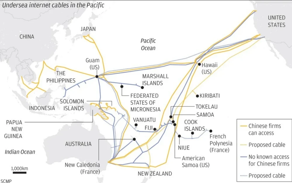  Cáp internet dưới biển ở Thái Bình Dương. Ảnh: SCMP