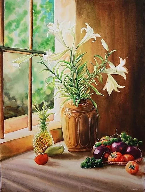 "Trua Vang" (Silent Noon) is a watercolor on paper painting by Pham Khanh Ngoc. Trua Vang (Silent Noon) is a watercolor on paper painting done by Pham Khanh Ngoc.