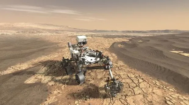 xe tự hành Perseverance Mars đi trên bề mặt hành tinh đỏ. Ảnh minh hoạ: NASA
