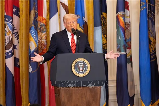 Tổng thống Mỹ Donald Trump phát biểu tại Nhà Trắng, Washington D.C. Ảnh tư liệu: THX/TTXVN
