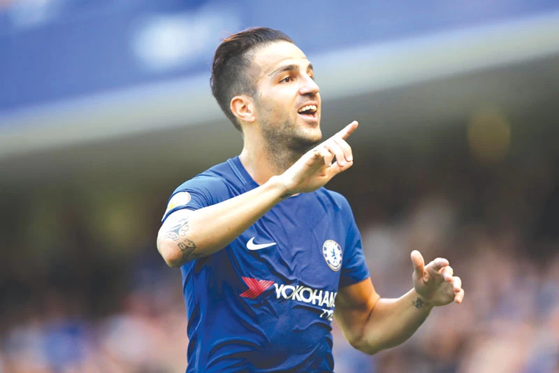 Cesc Fabregas mừng bàn thắng vào lưới Everton