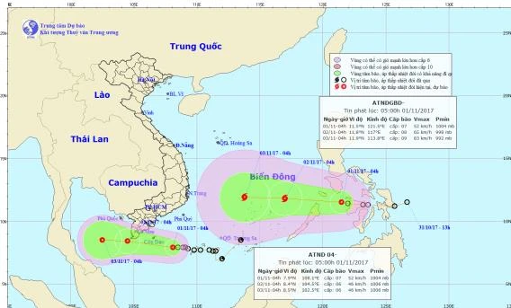 Sơ đồ hướng đi của áp thấp nhiệt đới. Ảnh: TTDBKTTVTƯ 