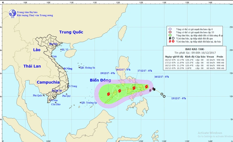 Vị trí và đường đi của cơn bão. Ảnh: Trung tâm Dự báo khí tượng thủy văn Trung ương