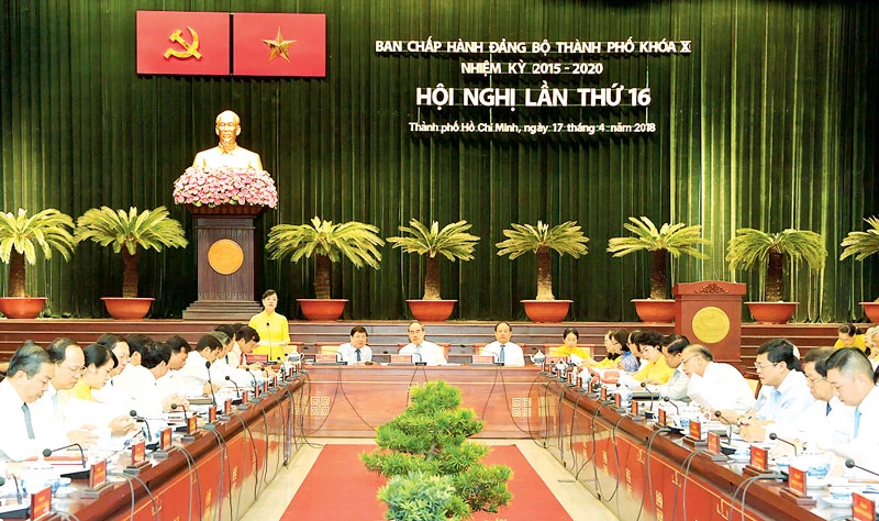 Quang cảnh Hội nghị lần thứ 16 Ban Chấp hành Đảng bộ TPHCM khóa X Ảnh: Việt Dũng